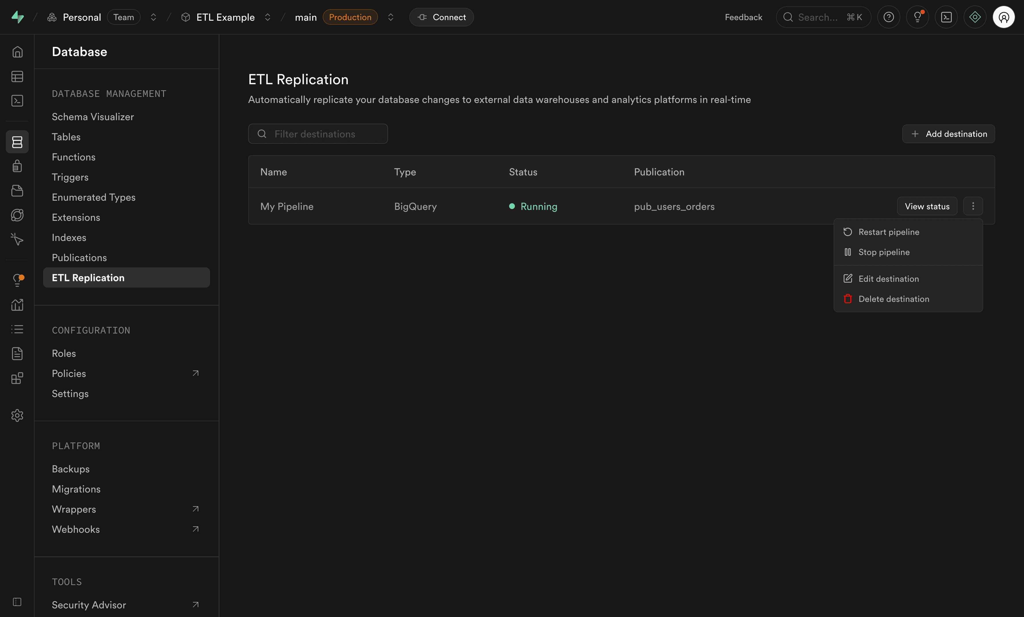 Pipeline actions